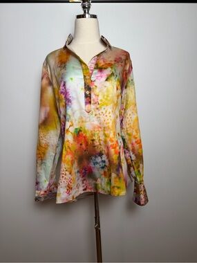 Georg Roth Watercolor Floral Button-Front Tunic Top in Multicolor Size M